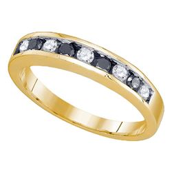 10kt Yellow Gold Round Blue Color Enhanced Diamond Band Ring 1/2 Cttw