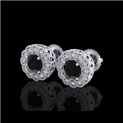 1.32 ctw Fancy Black Diamond Art Deco Stud Earrings 18K White Gold