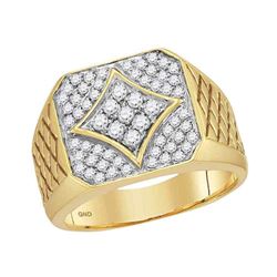 10kt Yellow Gold Mens Round Diamond Square Cluster Textured Ring 3/4 Cttw