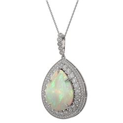 31.84 ctw Certified Opal & Diamond Victorian Necklace 14K White Gold