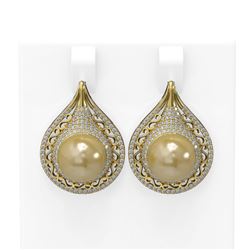 2 ctw Diamond and Pearl Earrings 18K Yellow Gold