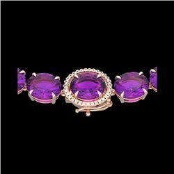 175 ctw Amethyst & Diamond Micro Eternity Necklace 14K Rose Gold
