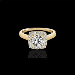 1.37 ctw Certified Diamond Solitaire Halo Ring 10K Yellow Gold