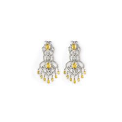 17.30 ctw Yellow Sapphire & Diamond Earrings 18K White Gold