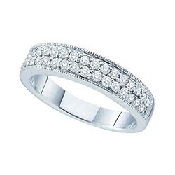 14kt White Gold Round Diamond Double Row Milgrain Band Ring 1/2 Cttw