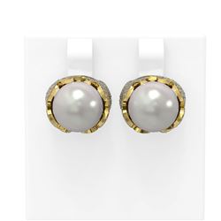 2.07 ctw Diamond and Pearl Earrings 18K Yellow Gold