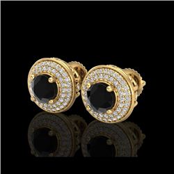 2.35 ctw Fancy Black Diamond Art Deco Stud Earrings 18K Yellow Gold
