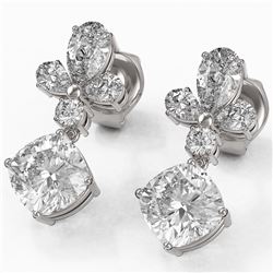 2.75 ctw Cushion Cut Diamond Designer Earrings 18K White Gold