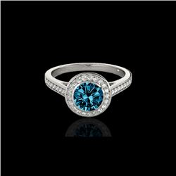 1.3 ctw SI Certified Fancy Blue Diamond Solitaire Halo Ring 10K White Gold