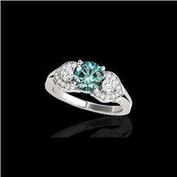 1.7 ctw SI Certified Fancy Blue Diamond 3 Stone Ring 10K White Gold