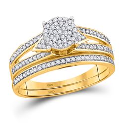 10kt Yellow Gold Round Diamond Cluster Bridal Wedding Engagement Ring Band Set 1/3 Cttw