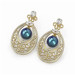 6.5 ctw Mixed Cut Diamond with Pearl Earrings 18K Yellow Gold