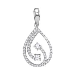 10kt White Gold Round Diamond 2-stone Hearts Together Teardrop Pendant 1/5 Cttw