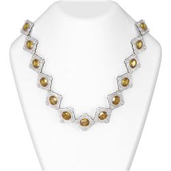 79.3 ctw Canary Citrine & Diamond Necklace 18K White Gold