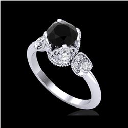 1.75 ctw Fancy Black Diamond Engagement Art Deco Ring 18K White Gold
