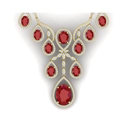 37.66 ctw Ruby & VS Diamond Necklace 18K Yellow Gold