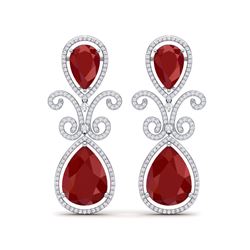 31.6 ctw Designer Ruby & VS Diamond Earrings 18K White Gold