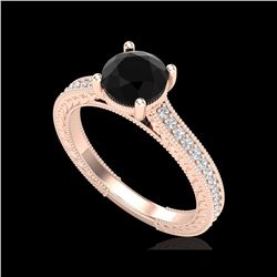 1.45 ctw Fancy Black Diamond Engagement Art Deco Ring 18K Rose Gold