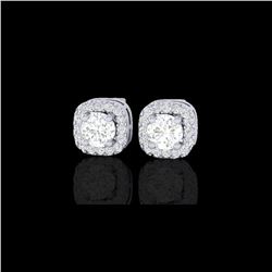 .75 ctw Micro Pave VS/SI Diamond Earrings Designer Halo 18K White Gold