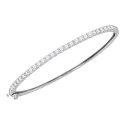 14kt White Gold Round Diamond Single Row Bangle Bracelet 2.00 Cttw