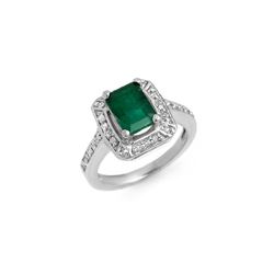 2.40 ctw Emerald & Diamond Ring 18K White Gold
