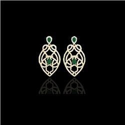 7 ctw Emerald & Micro VS/SI Diamond Heart Earrings 14K Yellow Gold