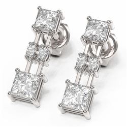 3 ctw Princess and Marquise Cut Diamond Earrings 18K White Gold