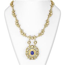 24.87 ctw Sapphire & Diamond Necklace 18K Yellow Gold