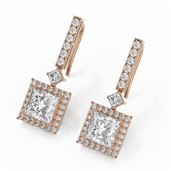 4.3 ctw Princess Cut Diamond Designer Earrings 18K Rose Gold