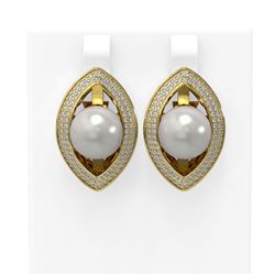 1.61 ctw Diamond and Pearl Earrings 18K Yellow Gold