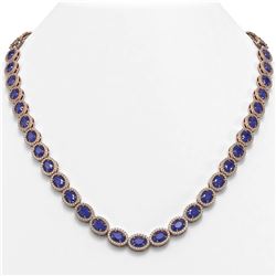34.11 ctw Sapphire & Diamond Micro Pave Halo Necklace 10K Rose Gold