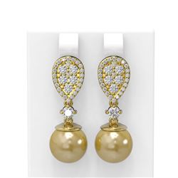 2.03 ctw Diamond and Pearl Earrings 18K Yellow Gold