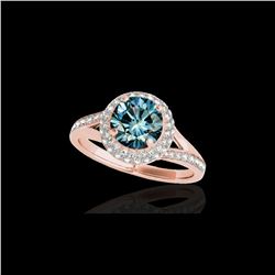 1.6 ctw SI Certified Fancy Blue Diamond Solitaire Halo Ring 10K Rose Gold