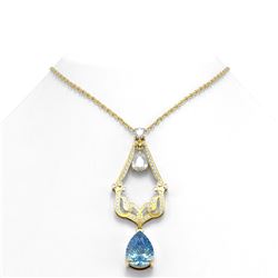 13.7 ctw Blue Topaz & Diamond Necklace 18K Yellow Gold