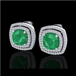 4.95 ctw Emerald & Micro Pave VS/SI Diamond Earrings 18K White Gold