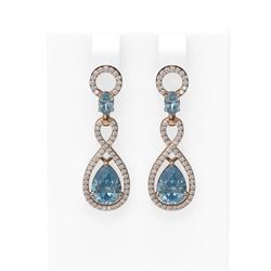 7.22 ctw Blue Topaz & Diamond Earrings 18K Rose Gold