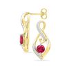 Image 1 : 10kt Yellow Gold Round Lab-Created Ruby Solitaire Oval Diamond Earrings 1.00 Cttw