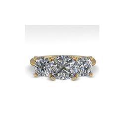 2.0 ctw Cushion VS/SI Diamond 3 Stone Designer Ring 18K Yellow Gold