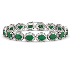 31.79 ctw Emerald & Diamond Micro Pave Halo Bracelet 10K White Gold