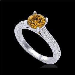1.45 ctw Intense Fancy Yellow Diamond Art Deco Ring 18K White Gold