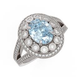 3.85 ctw Certified Aquamarine & Diamond Victorian Ring 14K White Gold