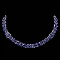 43.13 ctw Sapphire & Diamond Necklace 14K White Gold