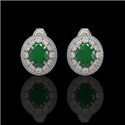 8.84 ctw Certified Emerald & Diamond Victorian Earrings 14K White Gold