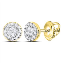 14kt Yellow Gold Princess Round Diamond Cluster Earrings 1/6 Cttw