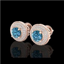 2.35 ctw Fancy Intense Blue Diamond Art Deco Earrings 18K Rose Gold