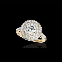 2.09 ctw Certified Diamond Solitaire Halo Ring 10K Yellow Gold