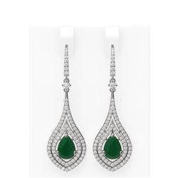 11.35 ctw Emerald & Diamond Earrings 18K White Gold