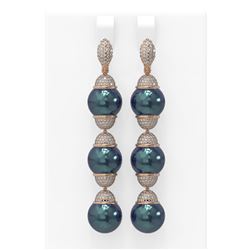 3 ctw Diamond and Pearl Earrings 18K Rose Gold