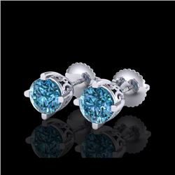 1.5 ctw Fancy Intense Blue Diamond Art Deco Earrings 18K White Gold