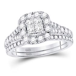 14kt White Gold Princess Diamond Cluster Bridal Wedding Engagement Ring Band Set 1.00 Cttw